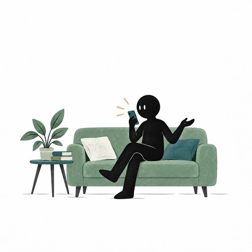 在家中沙发上,拿起已有的手机开始录制